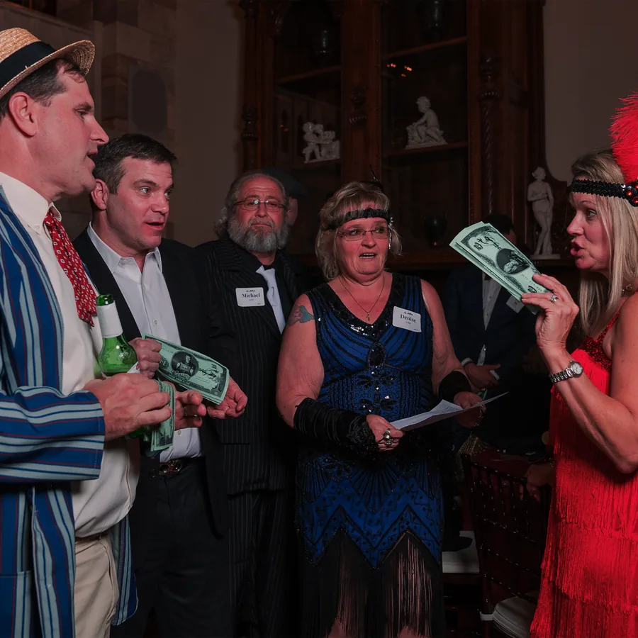 Guests at a Murder Mystery Company public dinner show in San Diego